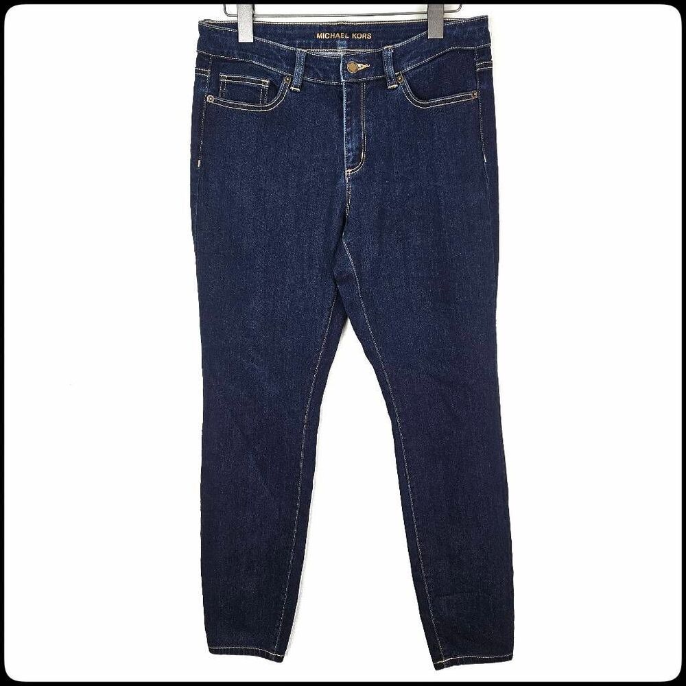 MICHAEL KORS Women's Deep Wash Blue Copper Stretchy Skinny Jeans Size: 8